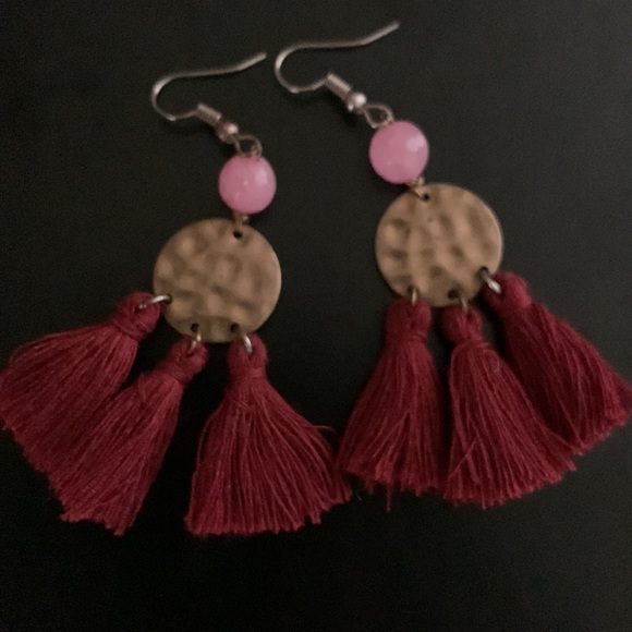 Anthropologie Earrings Tassels Pink Dangle Bead Shepherd’s Hook Summer Vacation - Picture 9 of 11